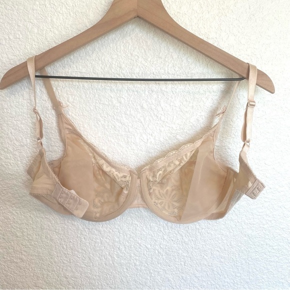 Wacoal Semi Sheer Cream Floral Lace Beige Tan Cream Bra Lightweight Size: 32DDD - Picture 11 of 11